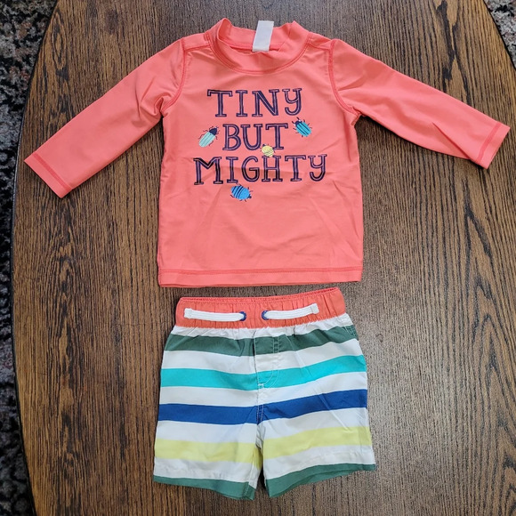 Carter's Tiny But Mighty Rashguard and Swimming Trunks Set Size Boy's 9 Months - Picture 1 of 6